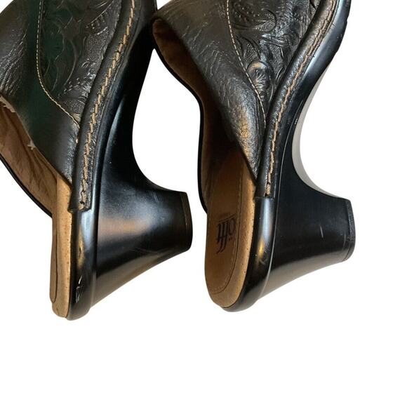 Sofft Mules Shoes 7M Black Leather Floral Embossed Heels Slip On Bicycle Toe - Picture 13 of 16
